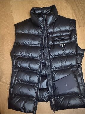 Prada Black Quilted Down Vest with Triangle Logo